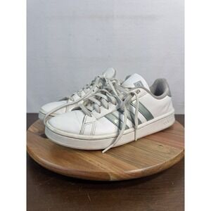 adidas Advantage Women's White Leather Sneakers Size 8.5 Mint Green Stripes